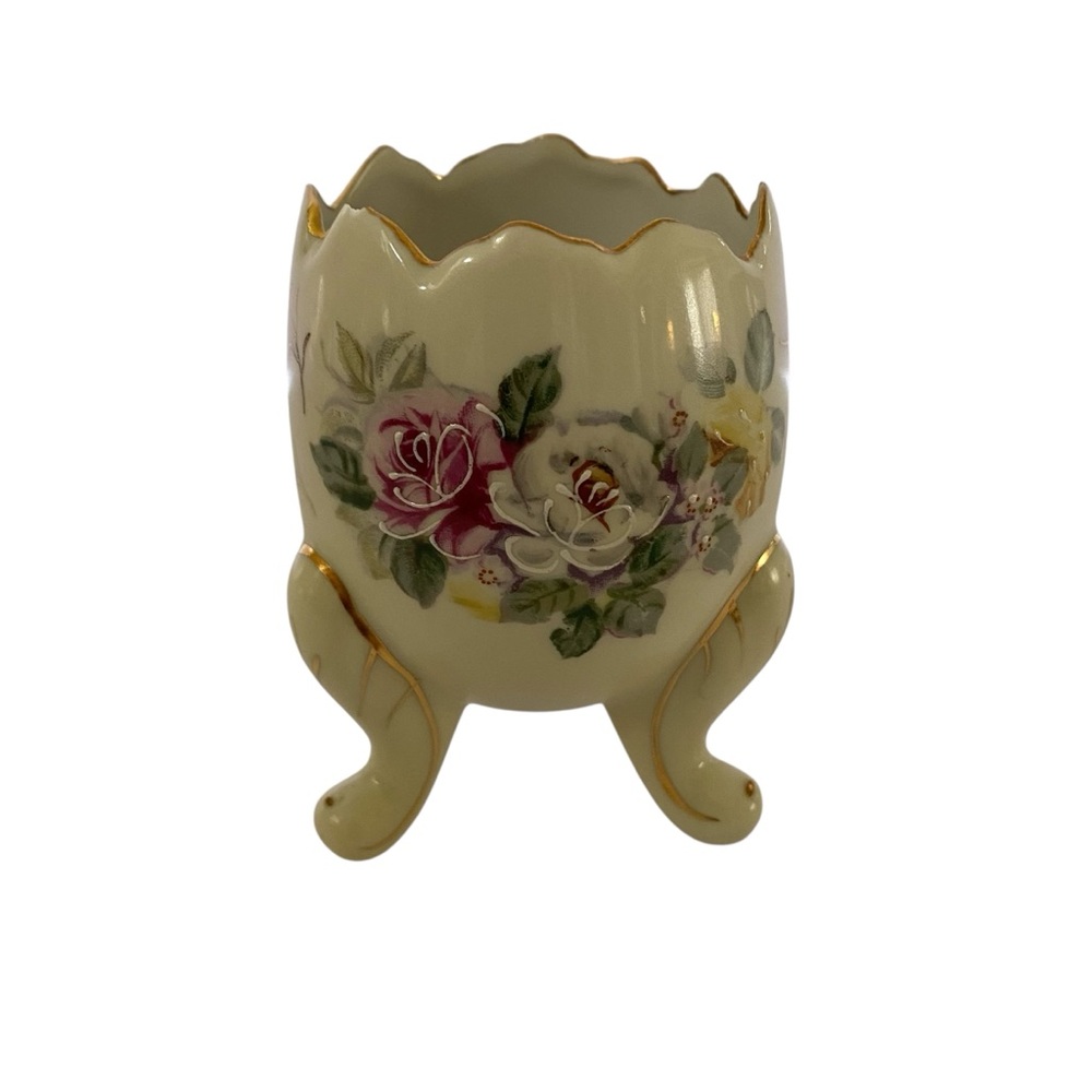 Vintage INARCO Japan Hand Painted Roses & Gold Gilt Cracked Egg Footed Base Vase
